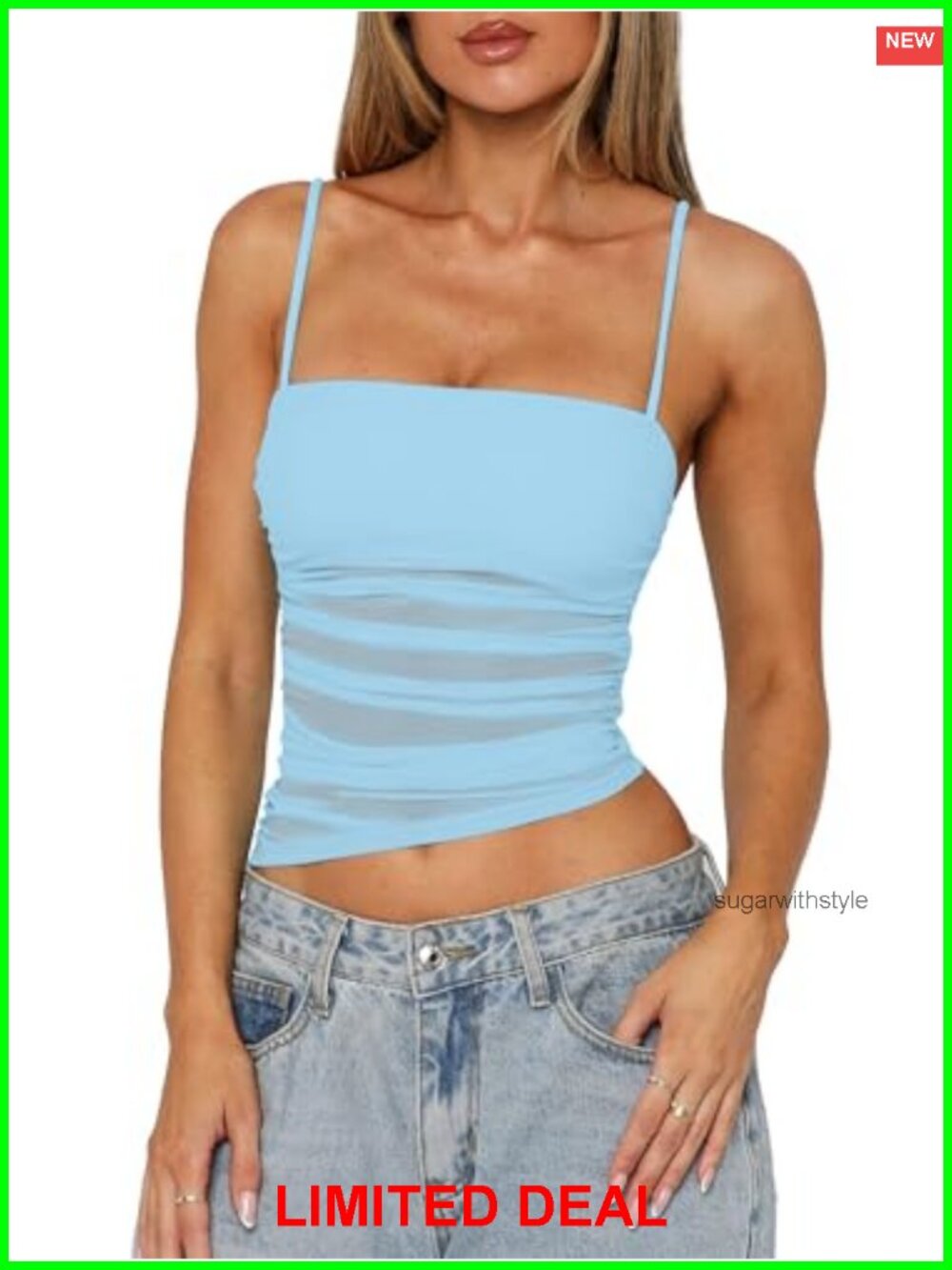 Sexy Mesh Asymmetrical Crop Top Spaghetti Strap Y2K Clubwear